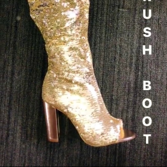 Gold Over The Knee Chunky Heel Boots | RESTOCKED - Picture 5 of 7